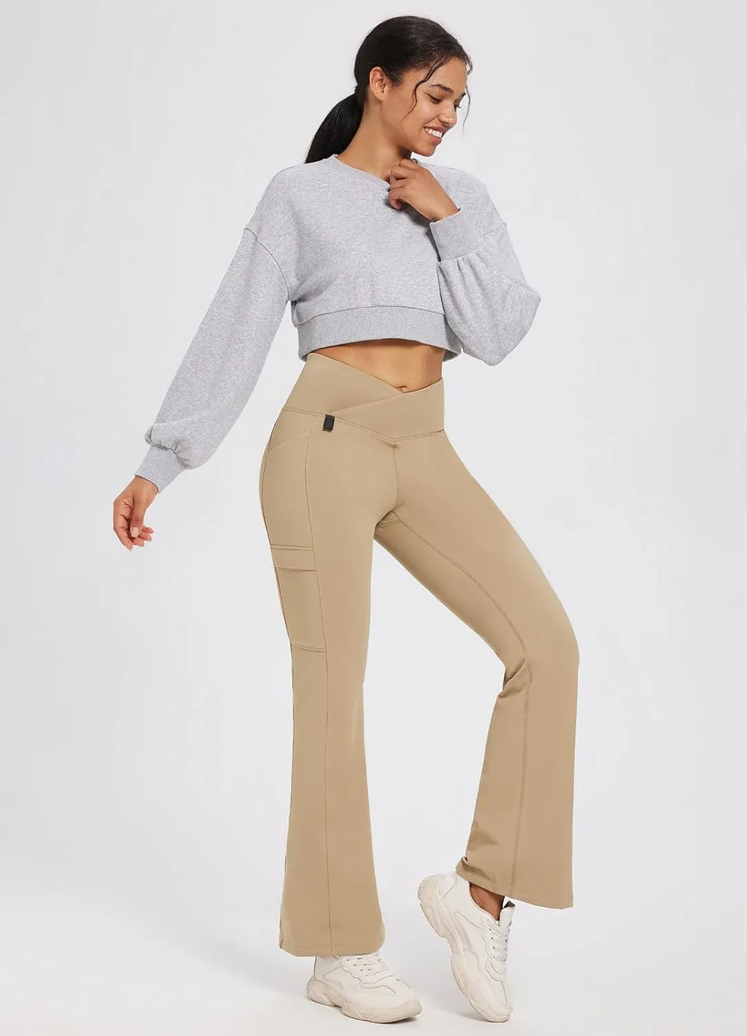 baleaf Women's Fleece Lined Pants Winter Thermal Water Resistant Crossover Flare Leggings Warm Bootcut Hiking Outdoor