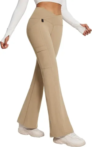 baleaf Women's Fleece Lined Pants Winter Thermal Water Resistant Crossover Flare Leggings Warm Bootcut Hiking Outdoor