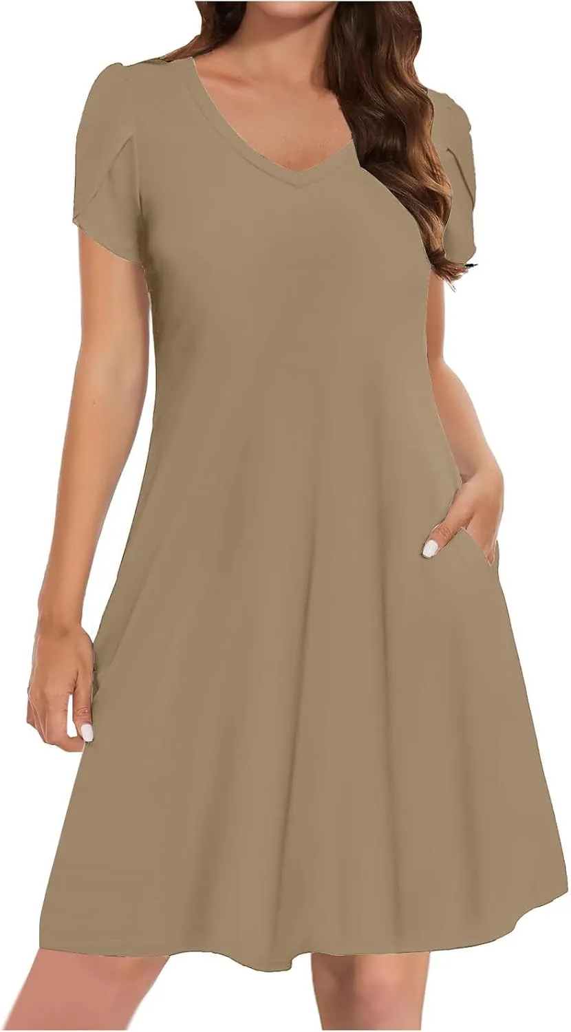 Beach Dresses for Women 2025 Vacation Short Sleeve Summer Floral Sundresses A-Line Swimsuit Coverup with Pockets