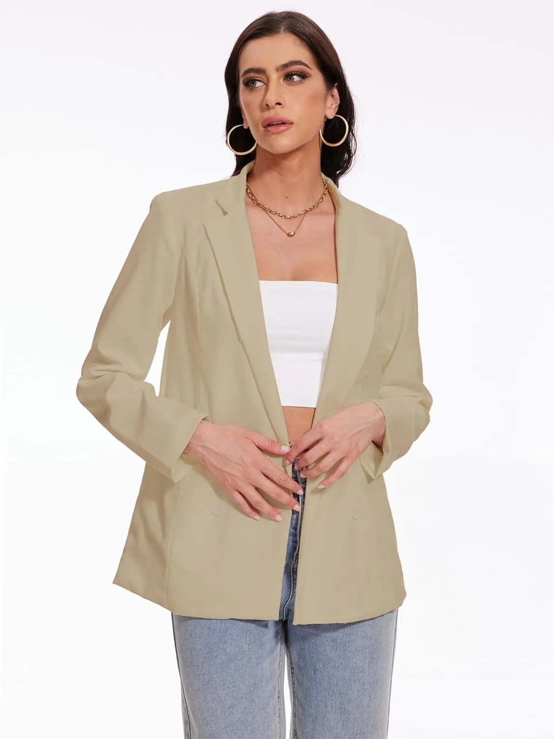Beautiful Nomad Women's Cotton Linen Blazer Long Sleeve Fall Fashion Casual Work Office Jackets