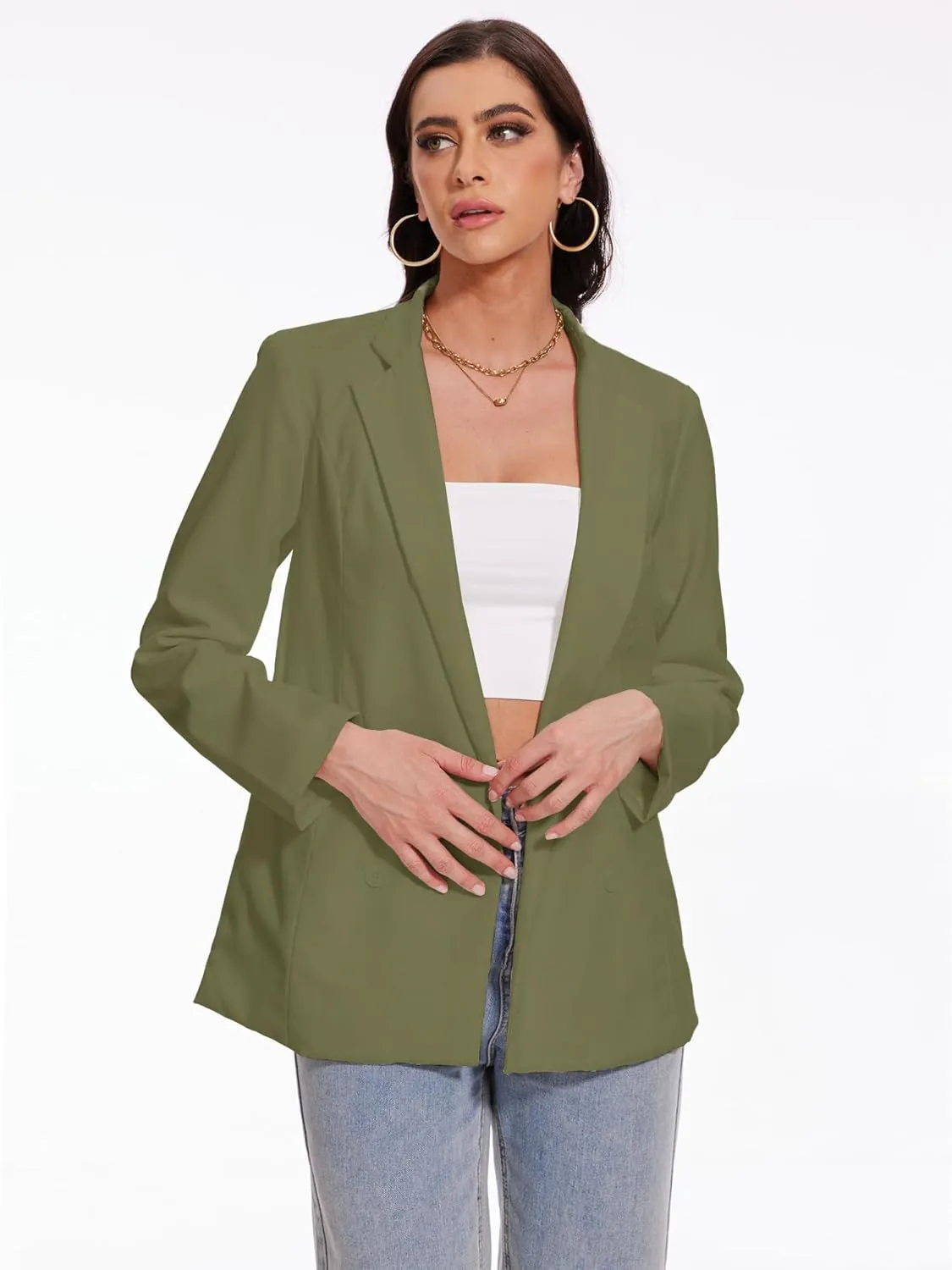 Beautiful Nomad Women's Cotton Linen Blazer Long Sleeve Fall Fashion Casual Work Office Jackets