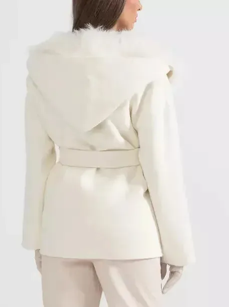 Belted Fur Lined Cashmere Jacket with Fur Lining
