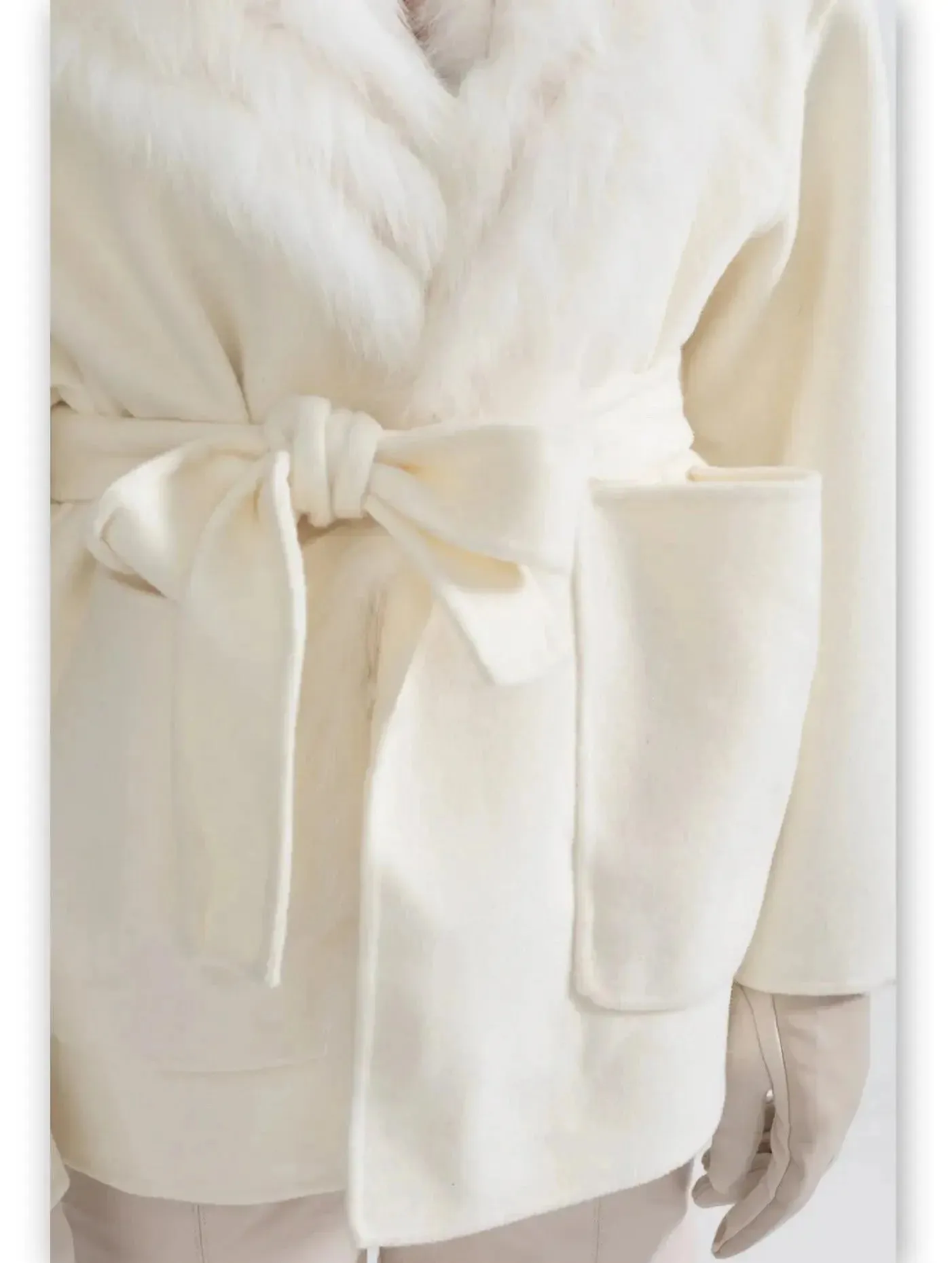 Belted Fur Lined Cashmere Jacket with Fur Lining