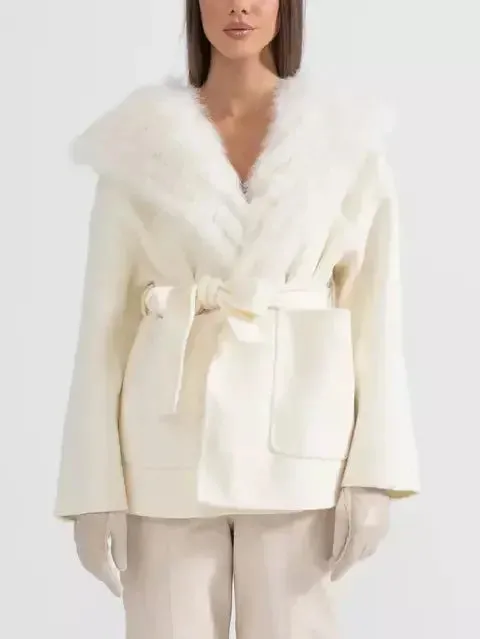 Belted Fur Lined Cashmere Jacket with Fur Lining