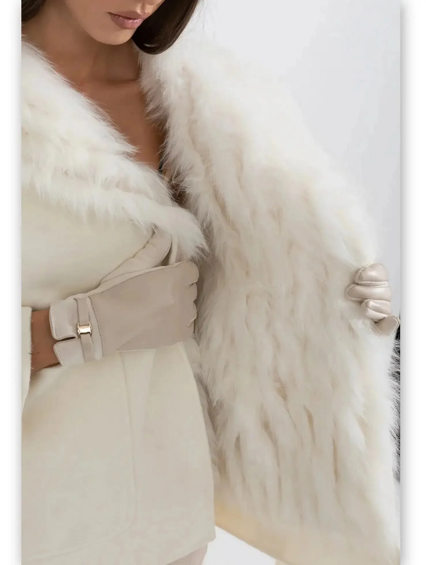 Belted Fur Lined Cashmere Jacket with Fur Lining