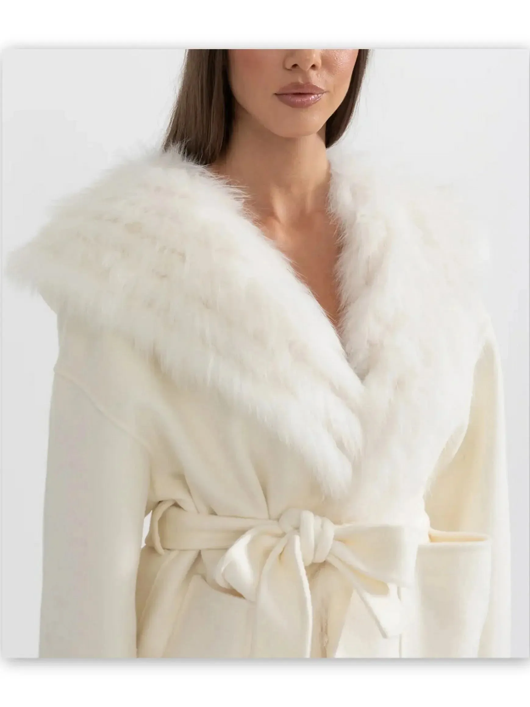 Belted Fur Lined Cashmere Jacket with Fur Lining