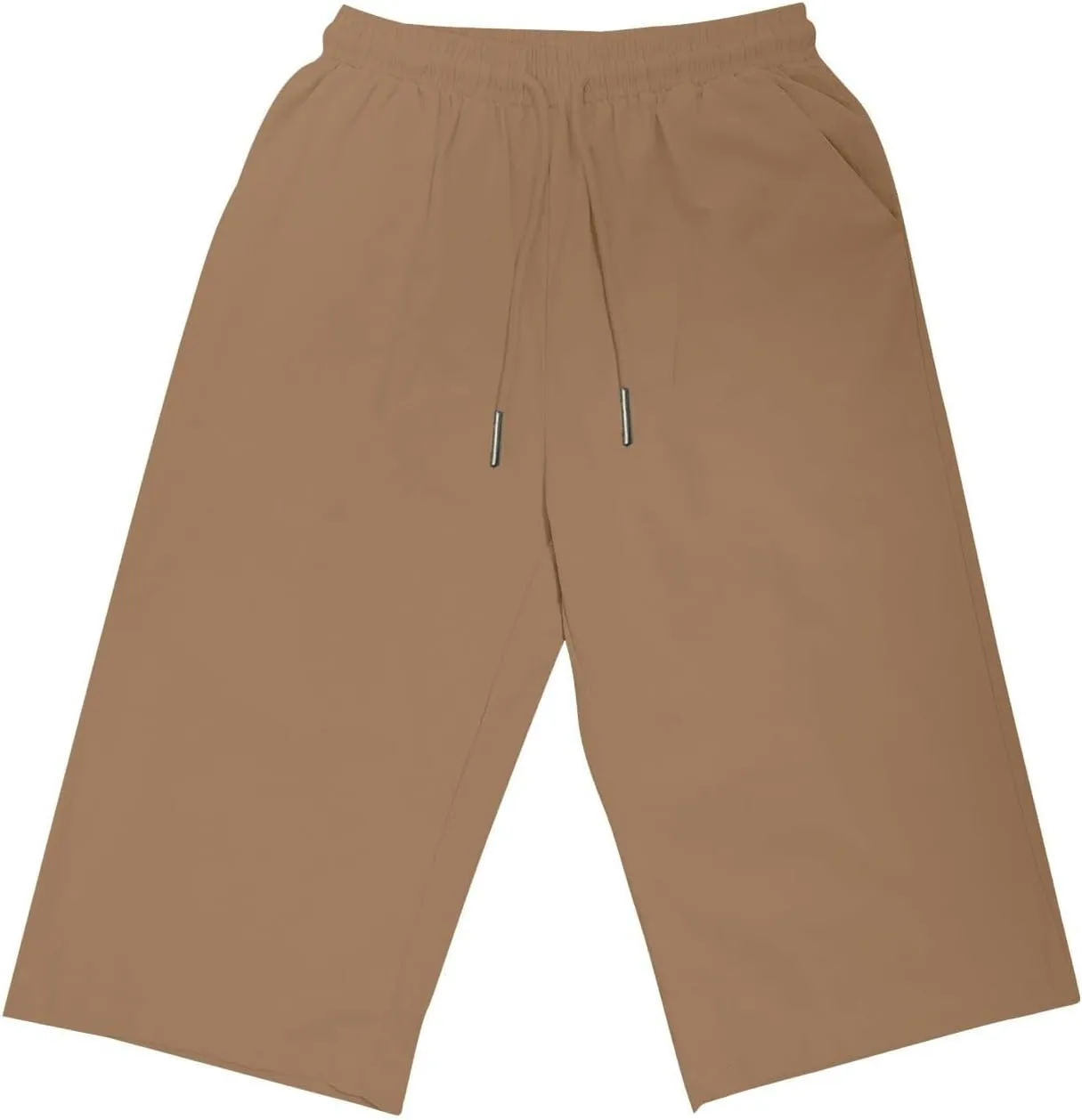 Bermuda Shorts for Women Knee Length Elastic Waist Drawstring Linen Capri Lightweight Summer Long Shorts with Pockets