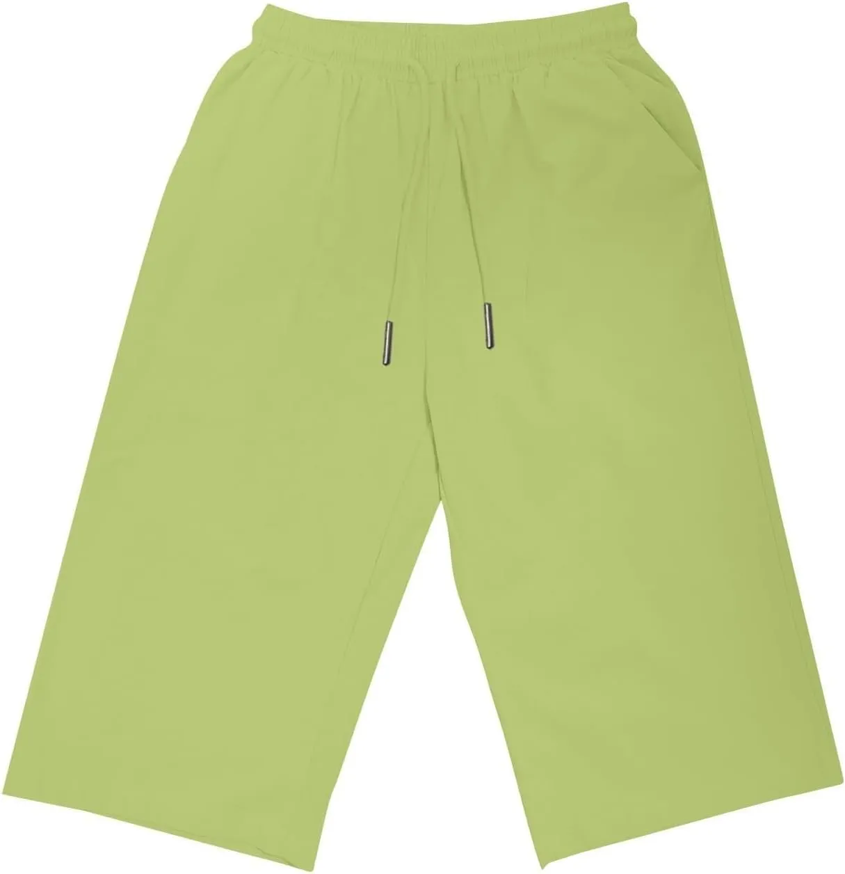 Bermuda Shorts for Women Knee Length Elastic Waist Drawstring Linen Capri Lightweight Summer Long Shorts with Pockets