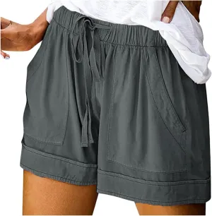 Bermuda Shorts for Women Loose High Waisted Short Pants Wide Leg Linen Knee Length Summer Casual Long Pockets