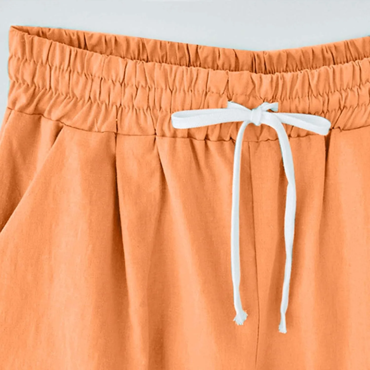Bermuda Shorts for Women Summer Casual Linen Pants Knee Length Bermuda Short Elastic Waist Drawstring Pocket Capris