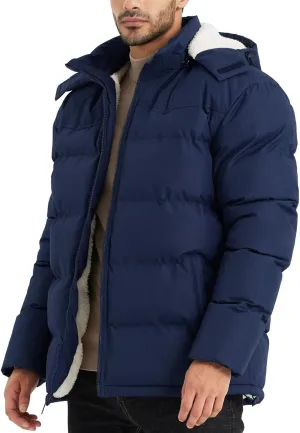 BEST SOUTH Men's Hooded Winter Puffer Jacket Fleece Warm Bubble Coat Outerwear Cold Weather