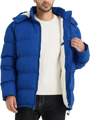 BEST SOUTH Men's Hooded Winter Puffer Jacket Fleece Warm Bubble Coat Outerwear Cold Weather