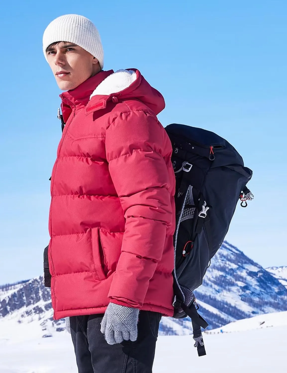 BEST SOUTH Men's Hooded Winter Puffer Jacket Fleece Warm Bubble Coat Outerwear Cold Weather