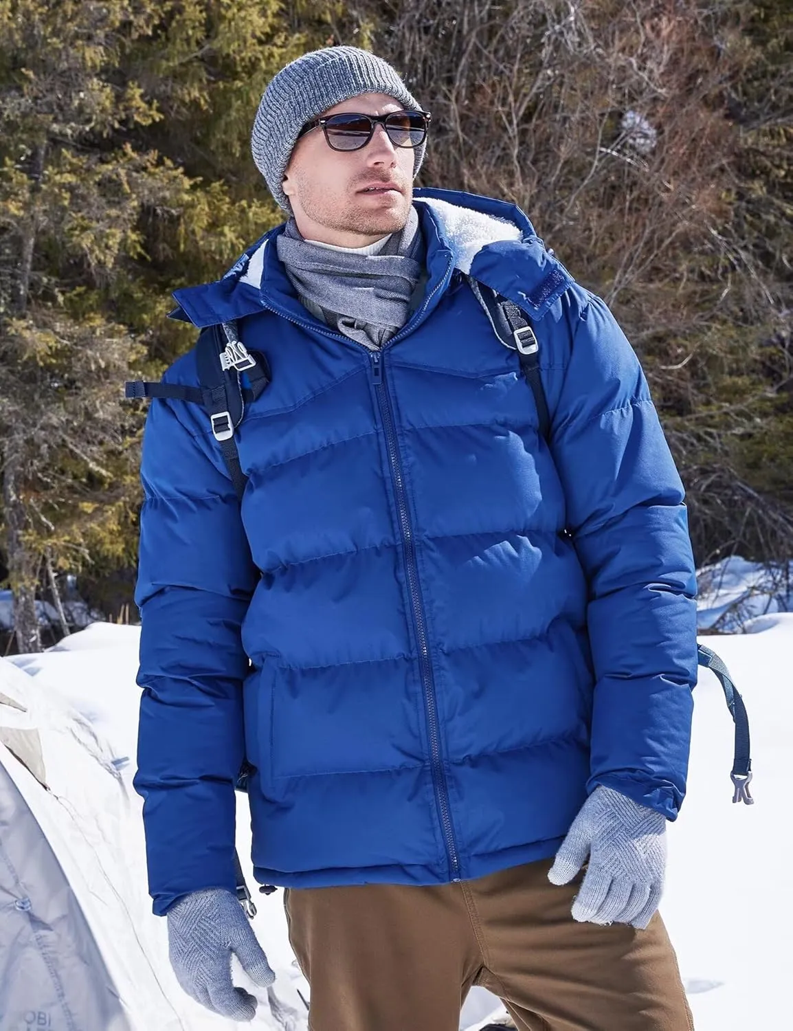 BEST SOUTH Men's Hooded Winter Puffer Jacket Fleece Warm Bubble Coat Outerwear Cold Weather