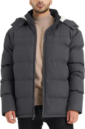 BEST SOUTH Men's Hooded Winter Puffer Jacket Fleece Warm Bubble Coat Outerwear Cold Weather