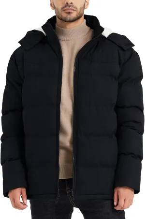 BEST SOUTH Men's Hooded Winter Puffer Jacket Fleece Warm Bubble Coat Outerwear Cold Weather