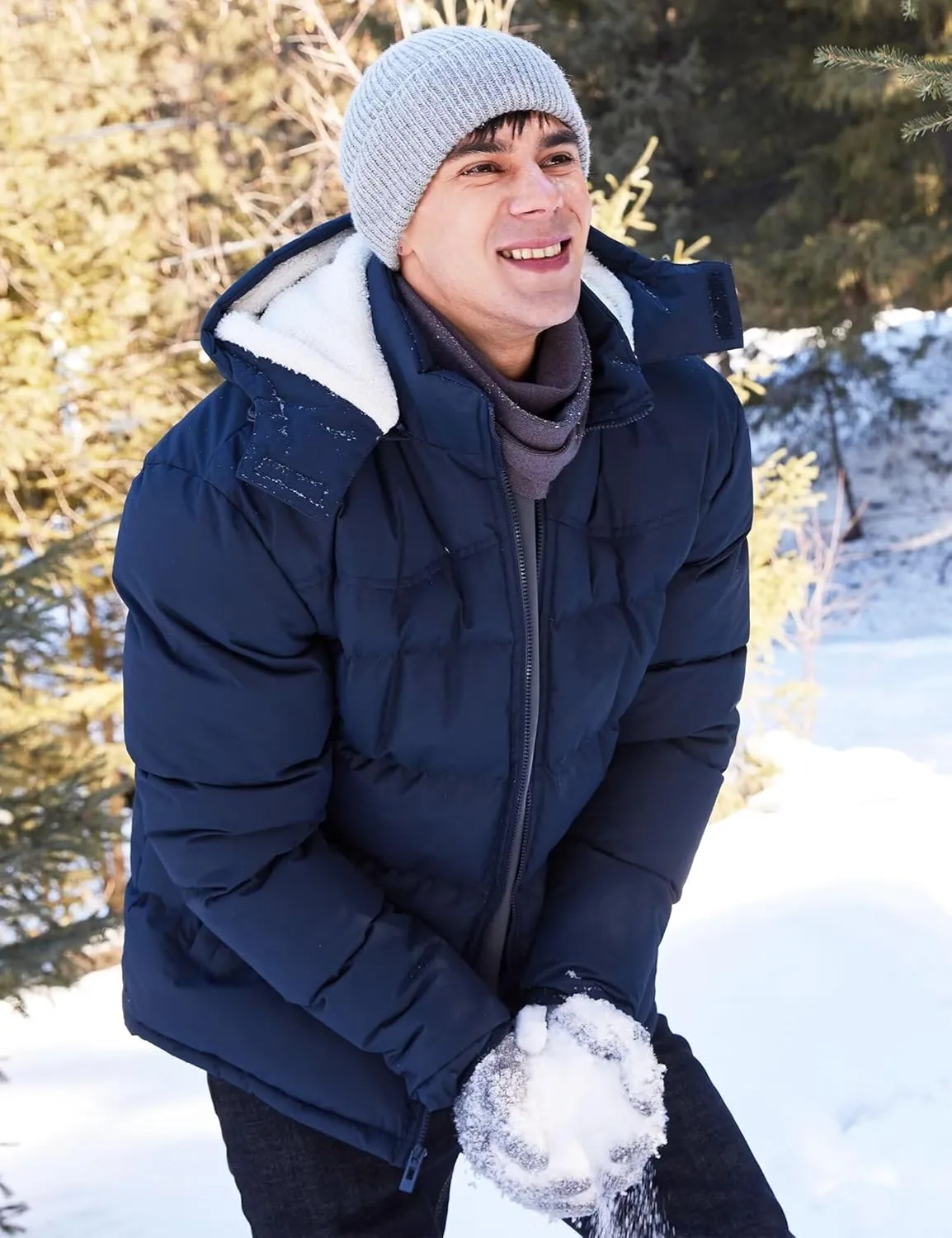 BEST SOUTH Men's Hooded Winter Puffer Jacket Fleece Warm Bubble Coat Outerwear Cold Weather
