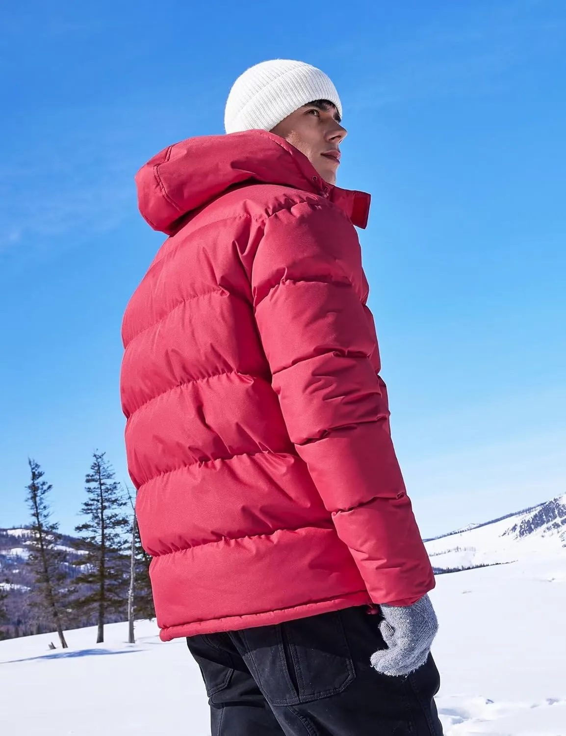 BEST SOUTH Men's Hooded Winter Puffer Jacket Fleece Warm Bubble Coat Outerwear Cold Weather