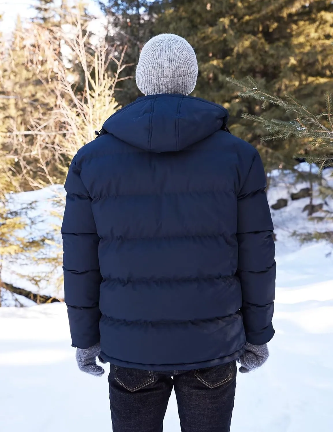 BEST SOUTH Men's Hooded Winter Puffer Jacket Fleece Warm Bubble Coat Outerwear Cold Weather