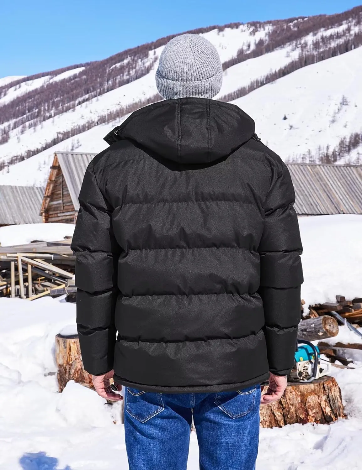 BEST SOUTH Men's Hooded Winter Puffer Jacket Fleece Warm Bubble Coat Outerwear Cold Weather
