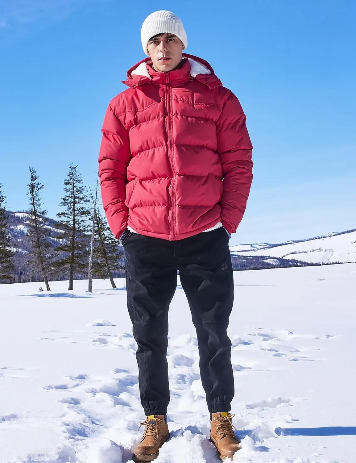 BEST SOUTH Men's Hooded Winter Puffer Jacket Fleece Warm Bubble Coat Outerwear Cold Weather