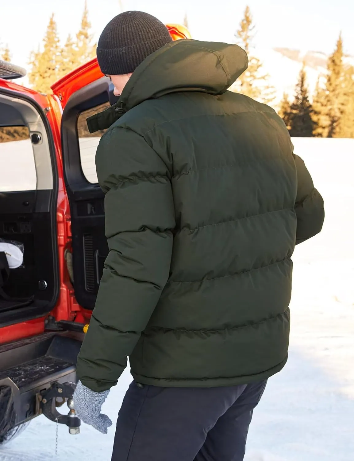 BEST SOUTH Men's Hooded Winter Puffer Jacket Fleece Warm Bubble Coat Outerwear Cold Weather