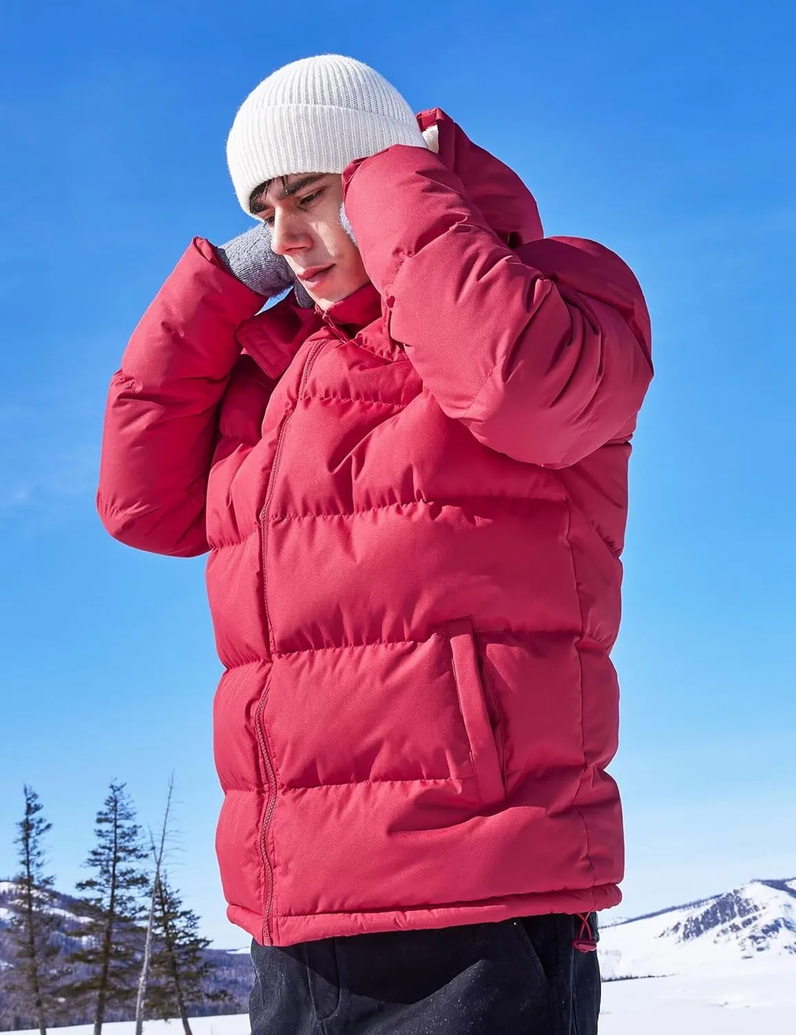 BEST SOUTH Men's Hooded Winter Puffer Jacket Fleece Warm Bubble Coat Outerwear Cold Weather