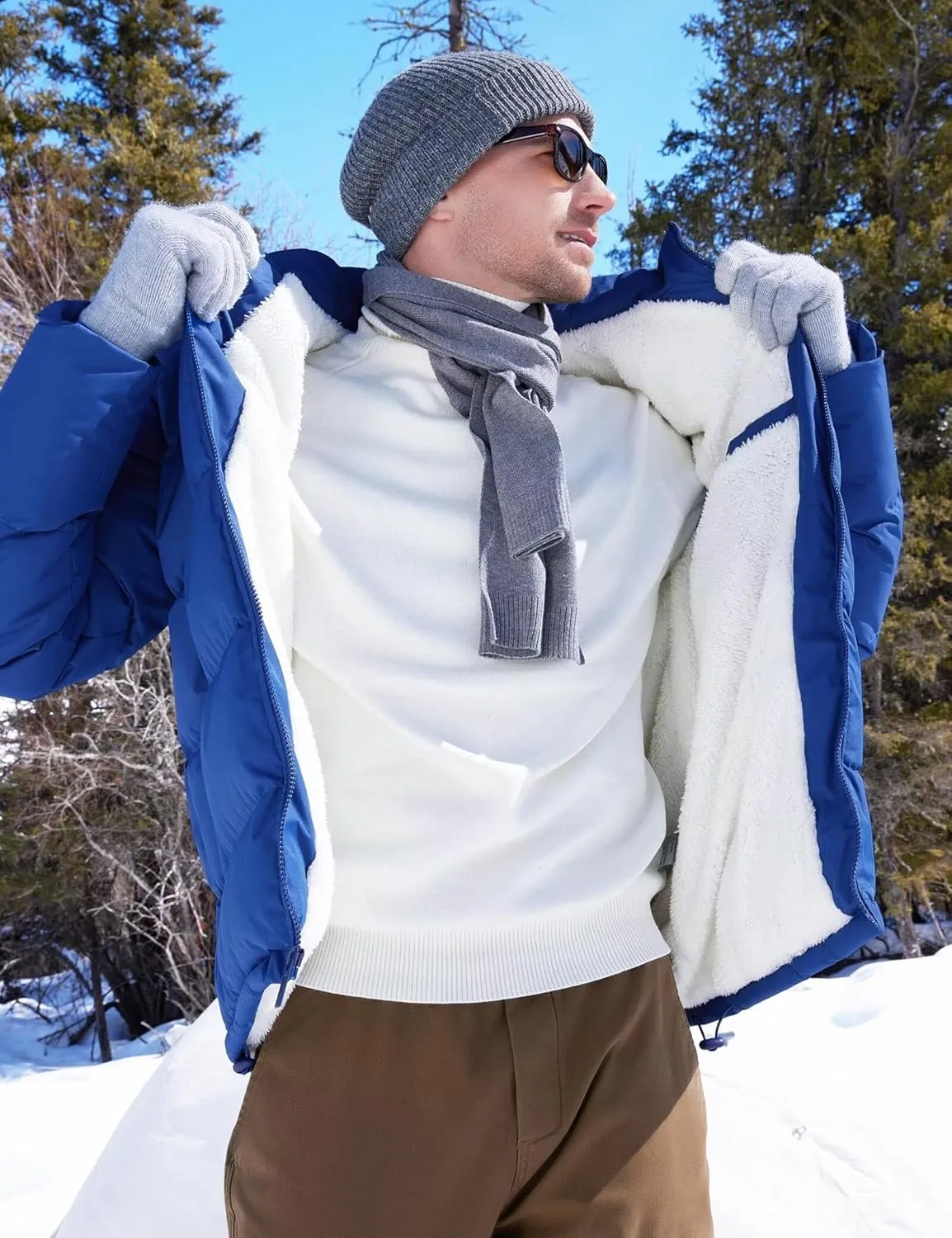 BEST SOUTH Men's Hooded Winter Puffer Jacket Fleece Warm Bubble Coat Outerwear Cold Weather