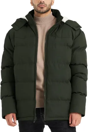 BEST SOUTH Men's Hooded Winter Puffer Jacket Fleece Warm Bubble Coat Outerwear Cold Weather