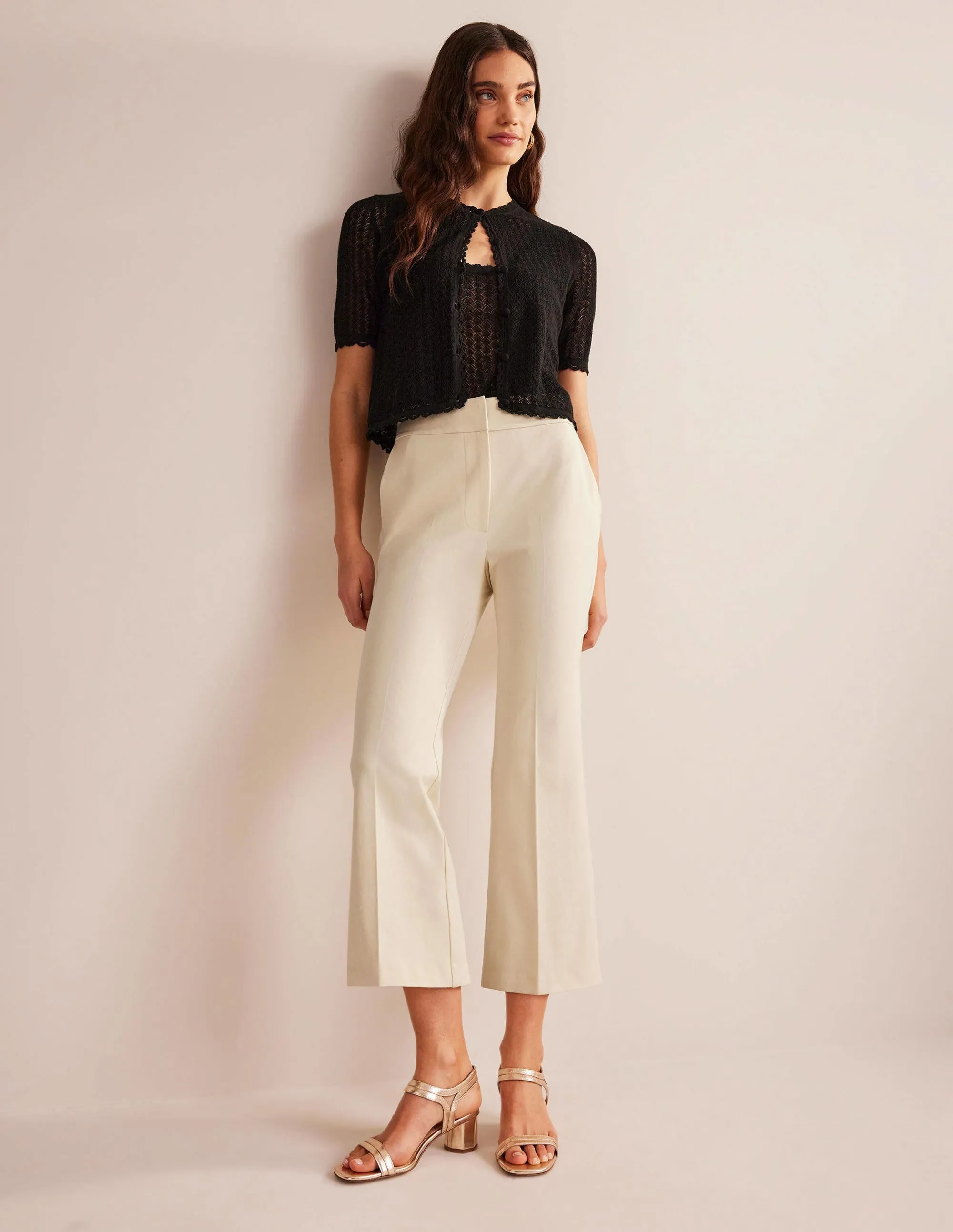 Bi-Stretch Crop Flare Trousers-Dorset Cream