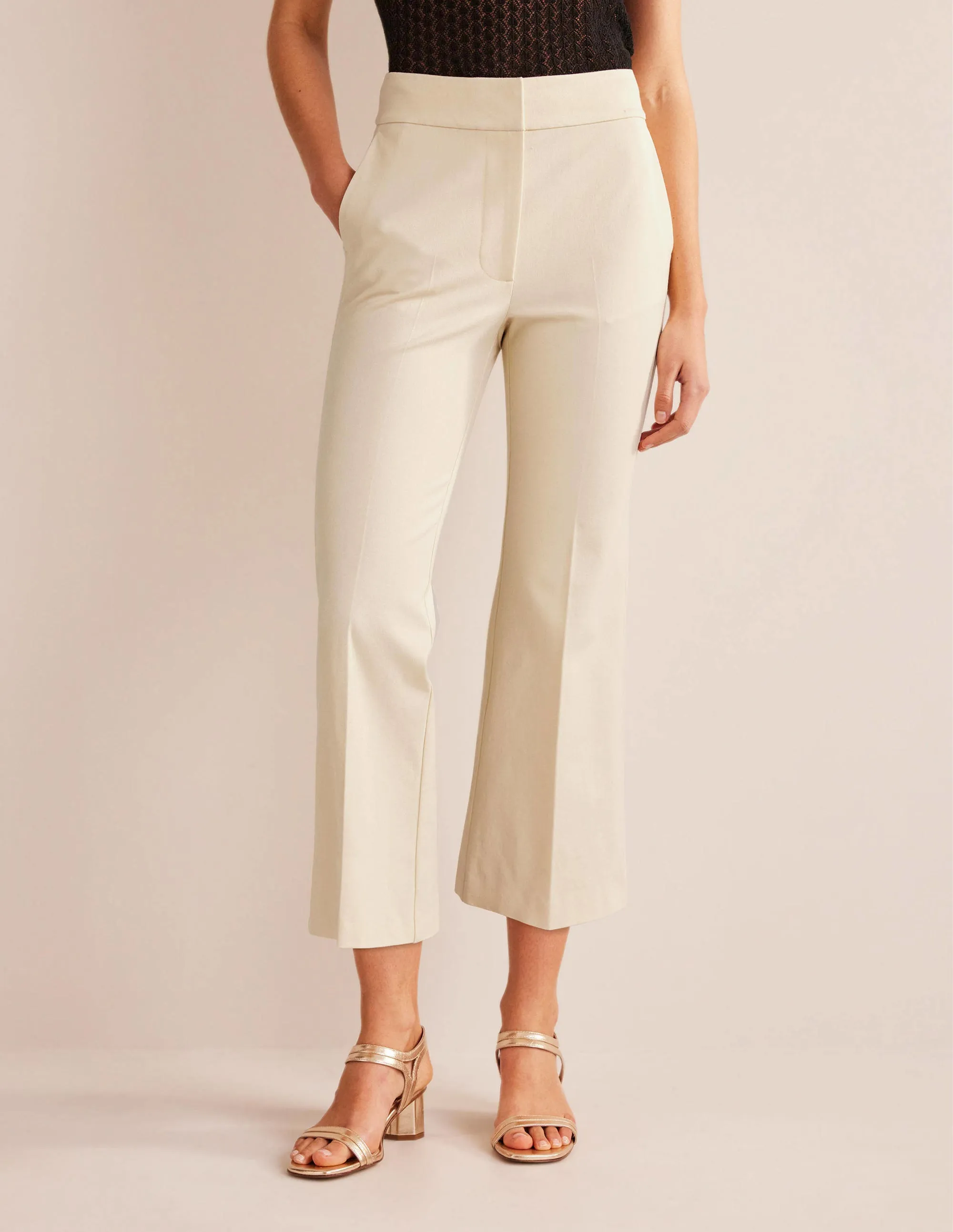 Bi-Stretch Crop Flare Trousers-Dorset Cream