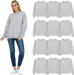 BILLIONHATS 12 Pack Womens Oversized Crew Neck Sweatshirt, Fleece Lined, Bulk Wholesale Sweatshirts for Charities & Events