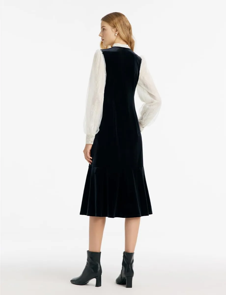Black Dress for Women Formal Silk or Lace Long Sleeves V Neck Velvet Dresses