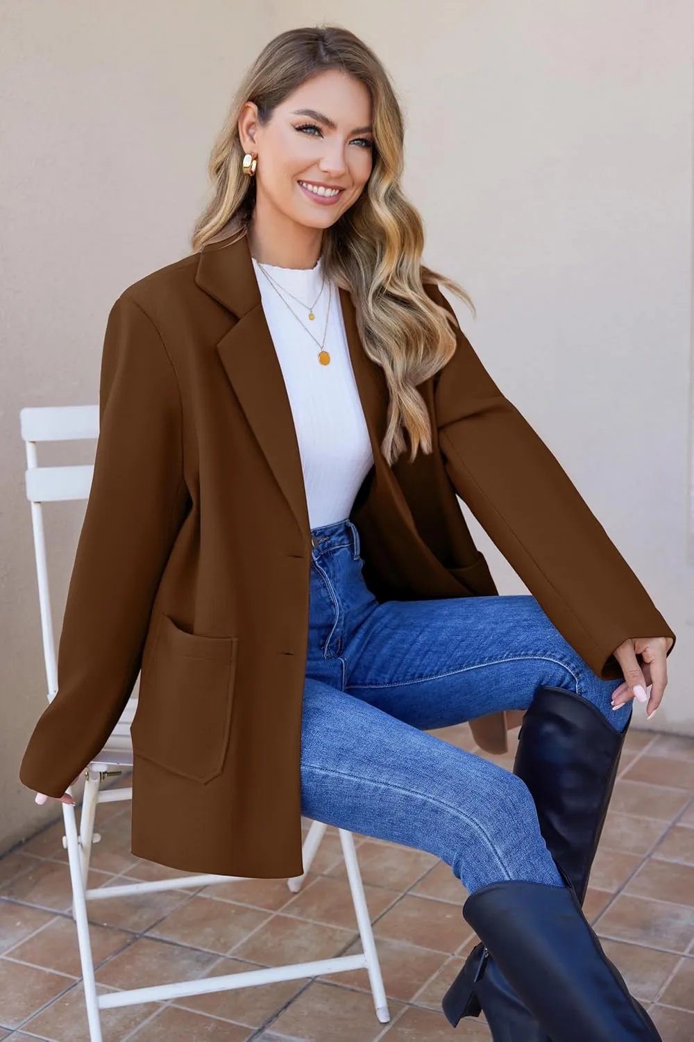 Blazers for Women Work Office Fully-Lined Warm Lapel Casual Jacket Oversized Long Sleeve Business Suit