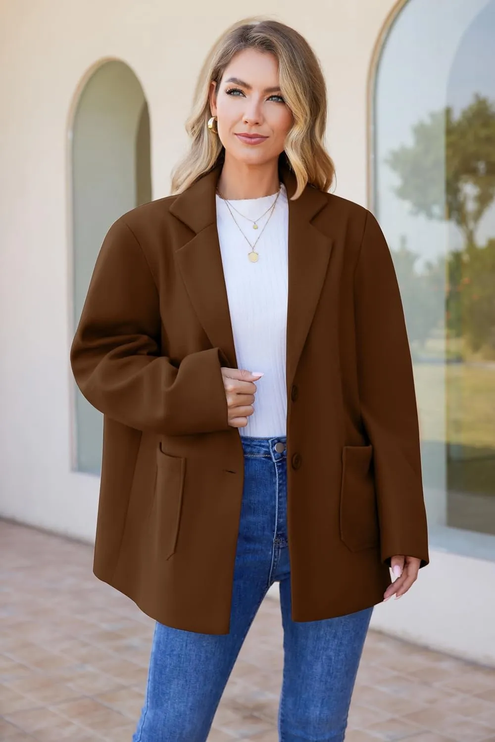 Blazers for Women Work Office Fully-Lined Warm Lapel Casual Jacket Oversized Long Sleeve Business Suit