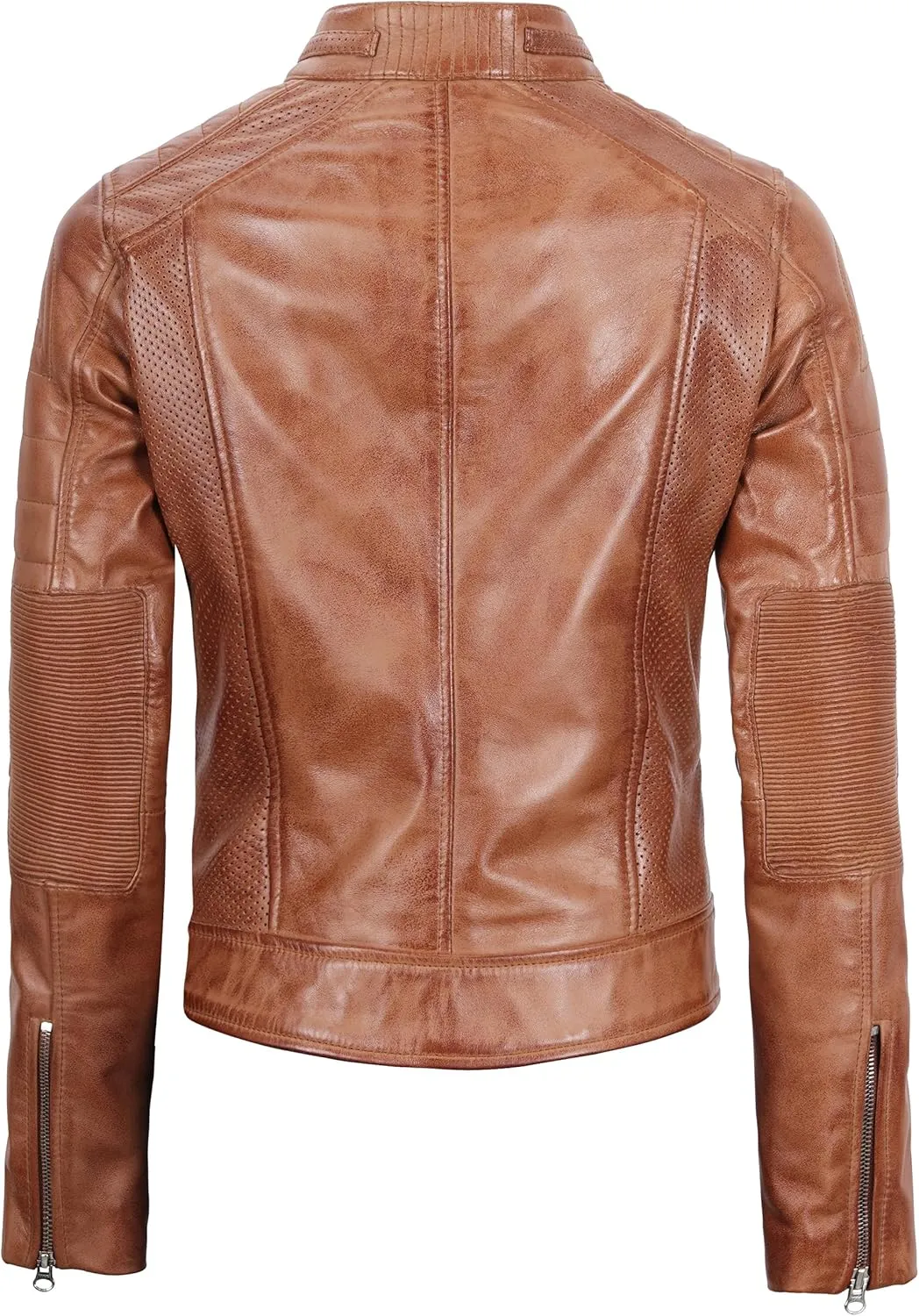 Blingsoul Cafe Racer Leather Jacket Womens - Real Lambskin Leather Jackets for Women