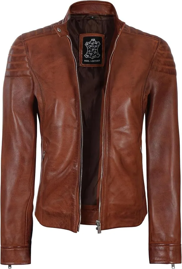 Blingsoul Cafe Racer Leather Jacket Womens - Real Lambskin Leather Jackets for Women