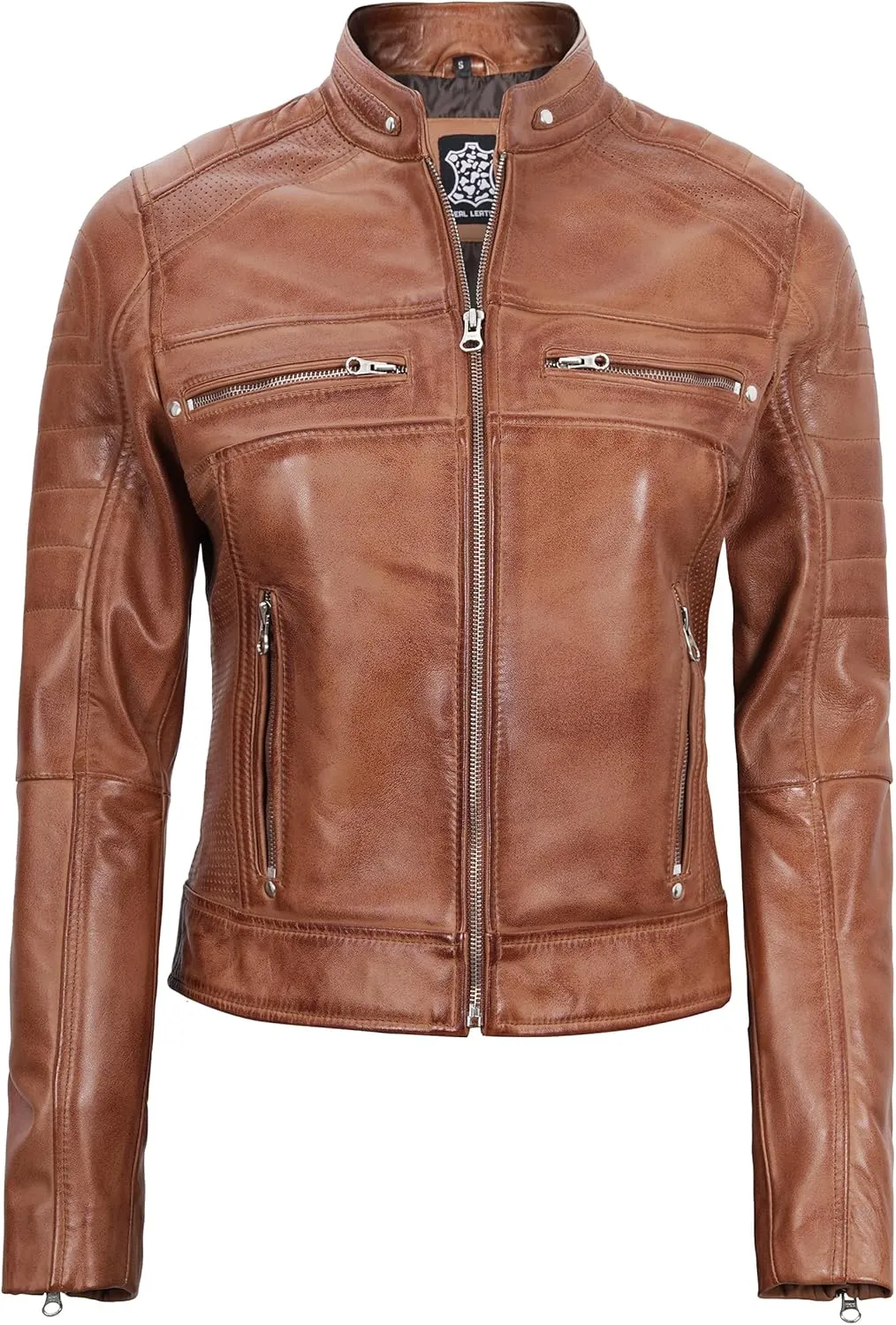 Blingsoul Cafe Racer Leather Jacket Womens - Real Lambskin Leather Jackets for Women
