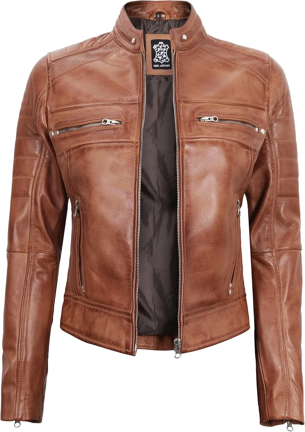 Blingsoul Cafe Racer Leather Jacket Womens - Real Lambskin Leather Jackets for Women