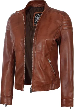 Blingsoul Cafe Racer Leather Jacket Womens - Real Lambskin Leather Jackets for Women