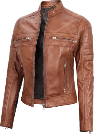 Blingsoul Cafe Racer Leather Jacket Womens - Real Lambskin Leather Jackets for Women