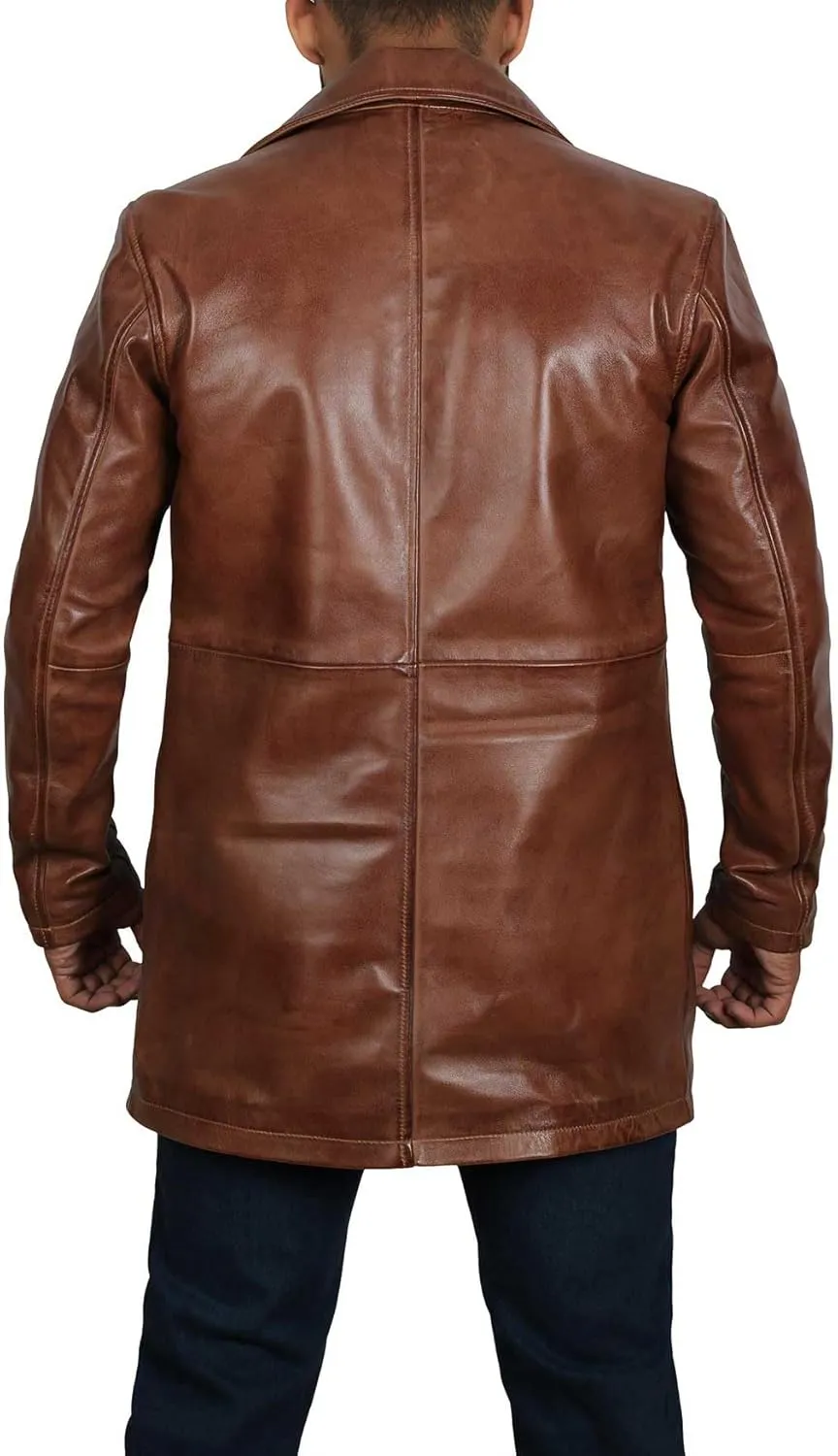 Blingsoul Leather Coats for Men - Vintage Style Long Leather Jacket Men