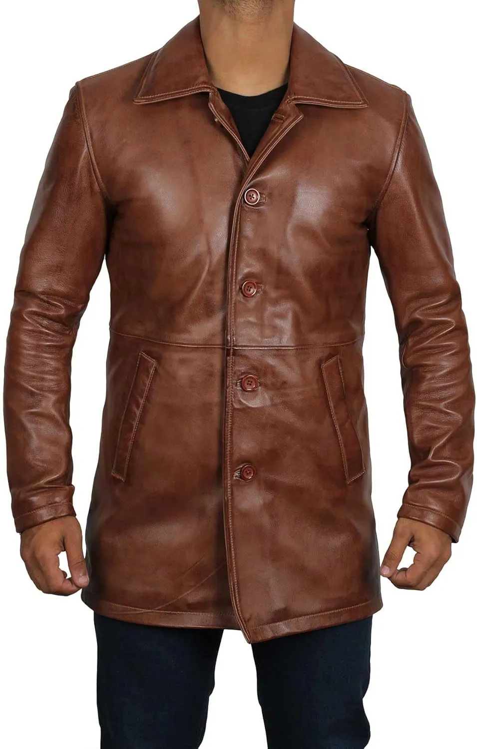 Blingsoul Leather Coats for Men - Vintage Style Long Leather Jacket Men