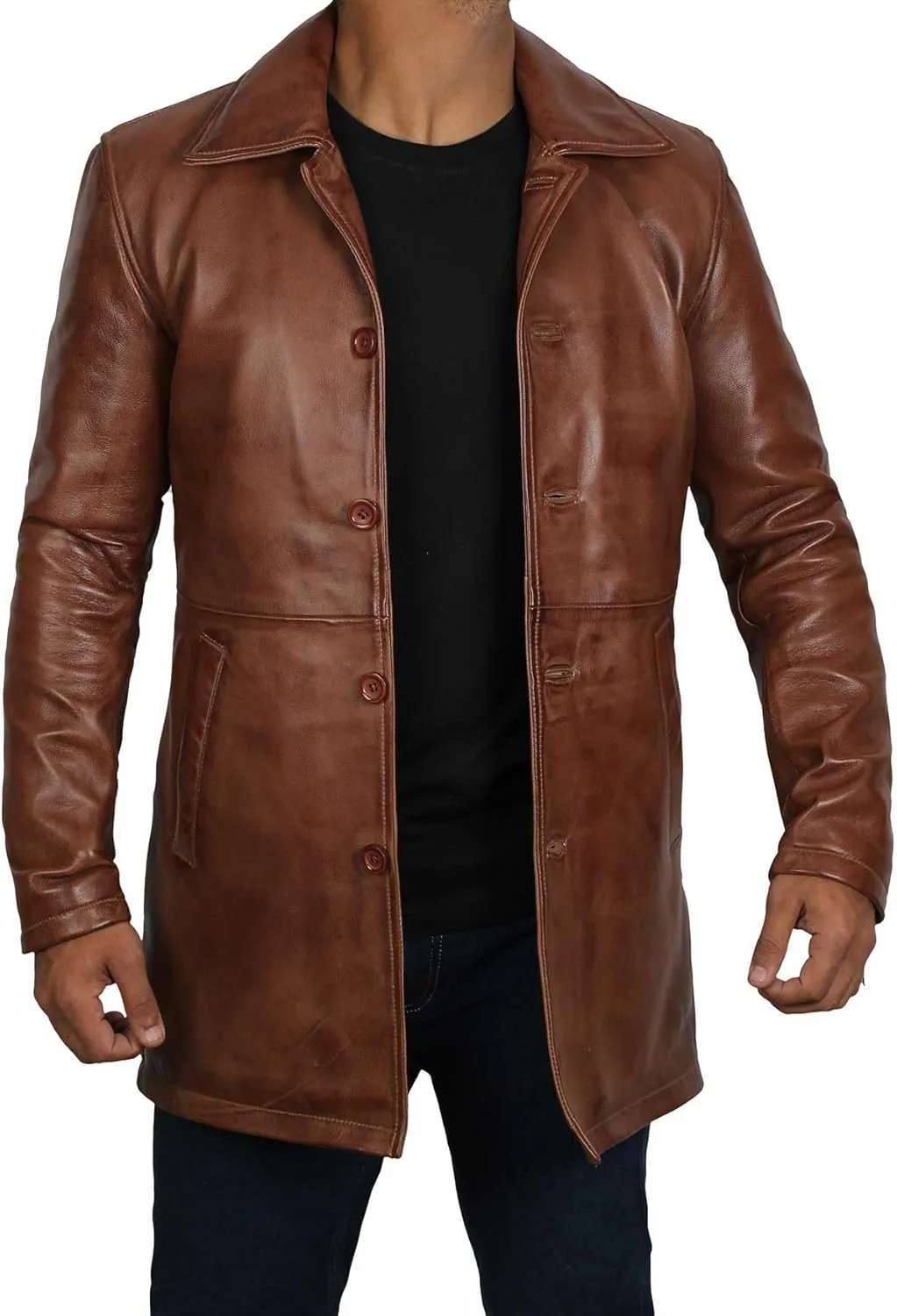 Blingsoul Leather Coats for Men - Vintage Style Long Leather Jacket Men