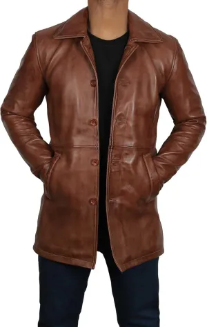 Blingsoul Leather Coats for Men - Vintage Style Long Leather Jacket Men