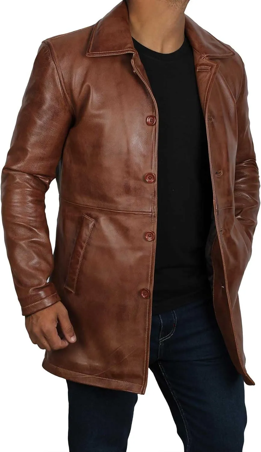 Blingsoul Leather Coats for Men - Vintage Style Long Leather Jacket Men