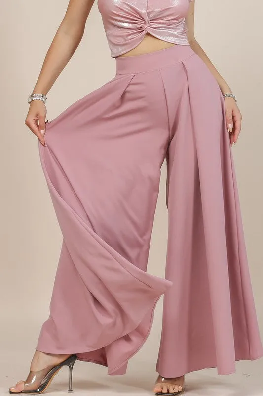 Blush Solid Color Women Wide Palazzo Pants