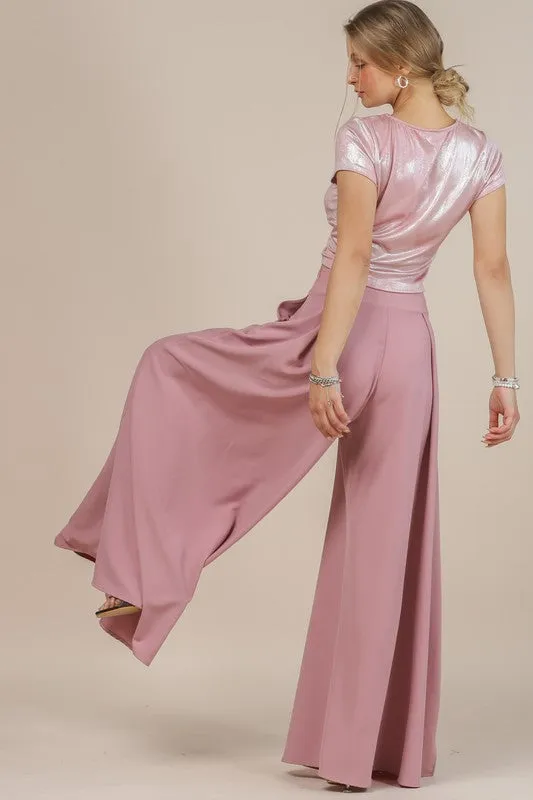 Blush Solid Color Women Wide Palazzo Pants