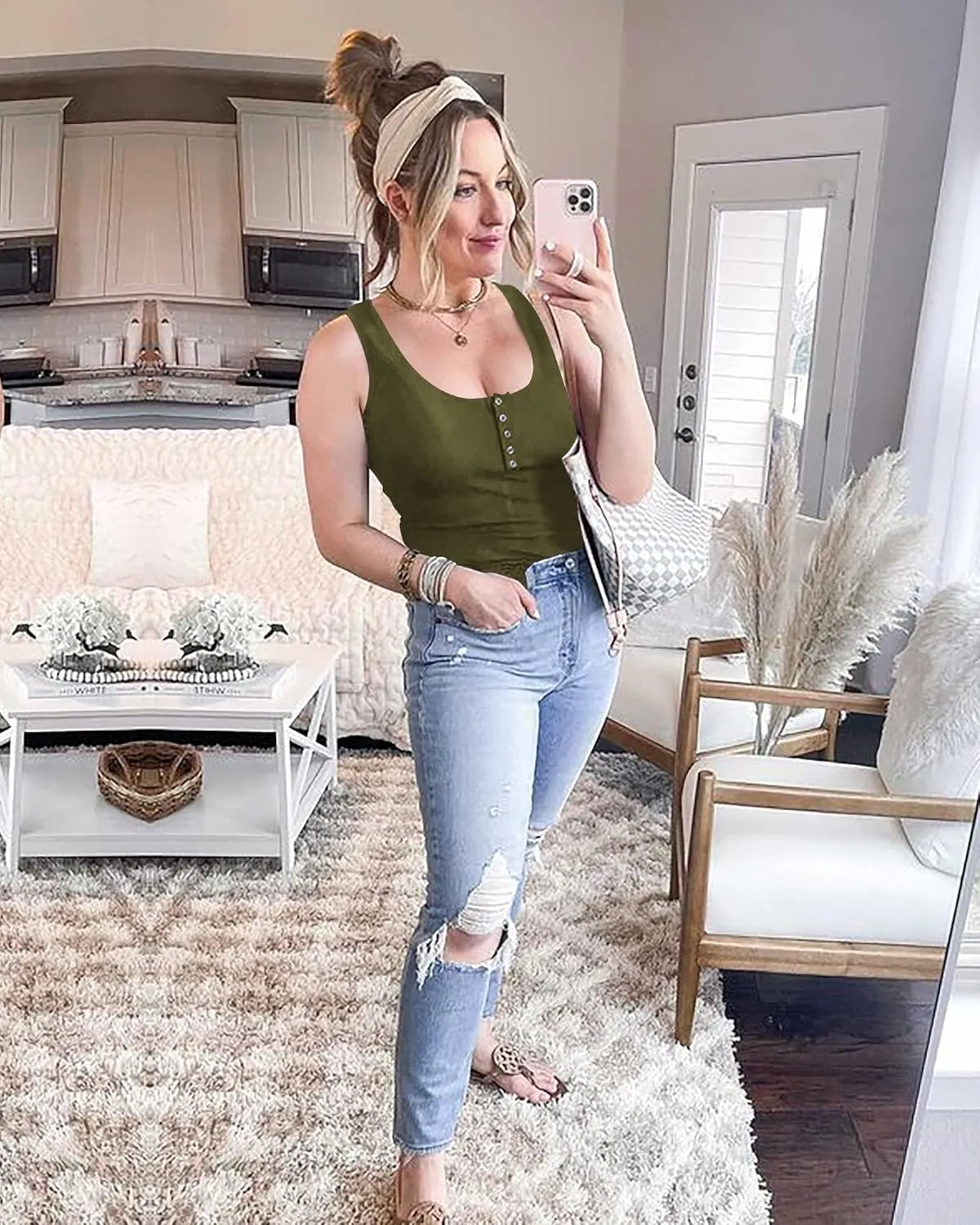 BTFBM Women's Summer Ribbed Tank Tops Crew Neck Button Down Slim Fit Basic Sleeveless Tunic Blouse Casual Henley Shirts