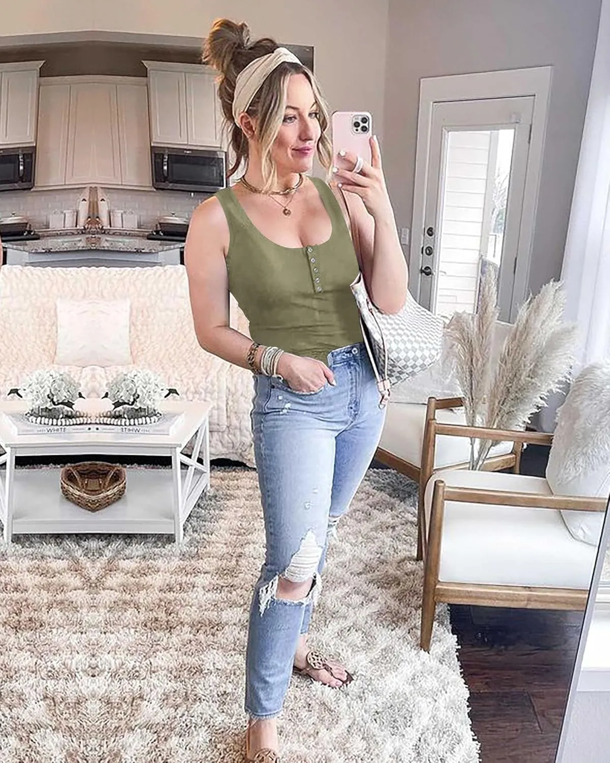 BTFBM Women's Summer Ribbed Tank Tops Crew Neck Button Down Slim Fit Basic Sleeveless Tunic Blouse Casual Henley Shirts